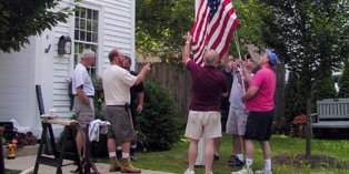 Raising the New Flagpole, July 2005